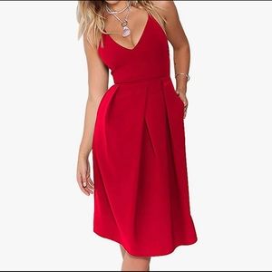 Red fit and flare dress midi